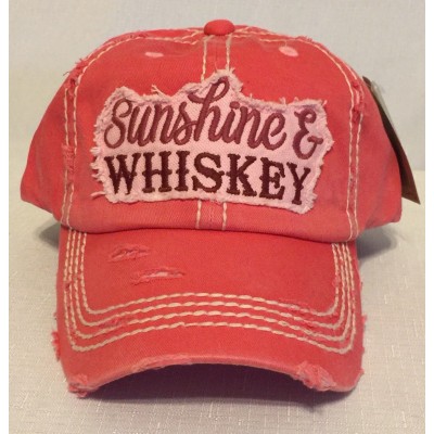 Sunshine & WHISKEY Embroidered Factory Distressed Baseball Cap Cowgirl Pink Hat  eb-38486823